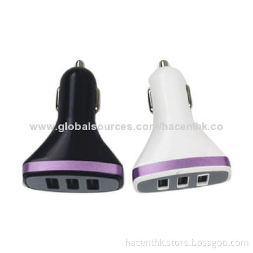 5V/2.1A Output 3 USB Ports Car Chargers for iPhone/Android, with CE, RoHS, FCC Marks